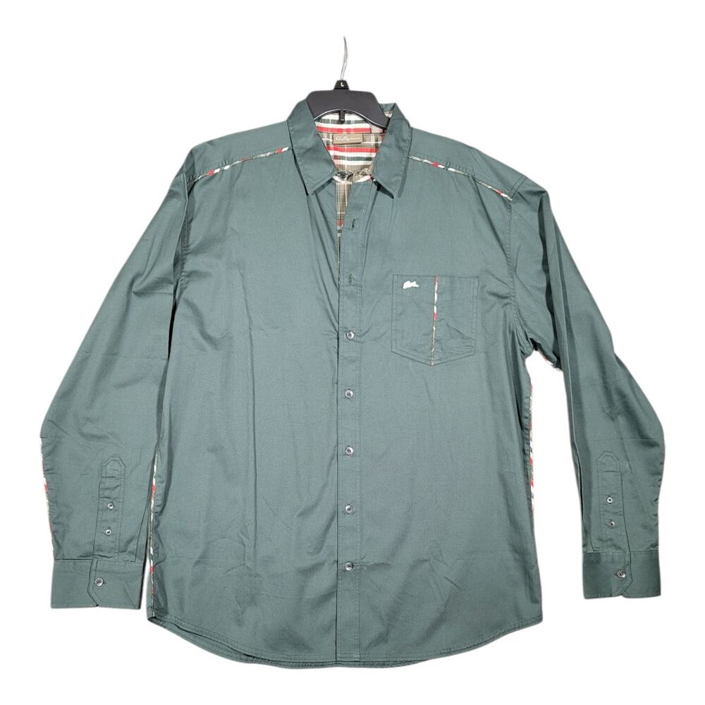 A Tiziano Men’s Button Down Green Long Sleeve Casual Western Style Plaid Trim XL